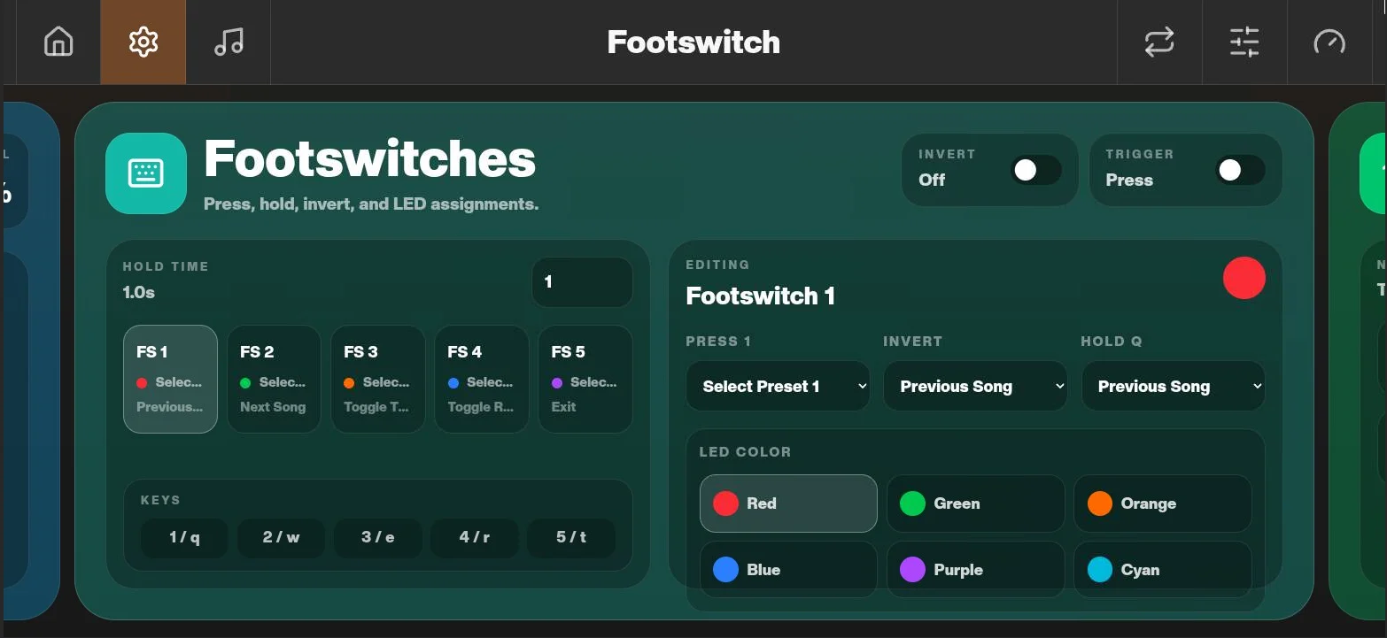 Houston footswitch trigger and LED settings
