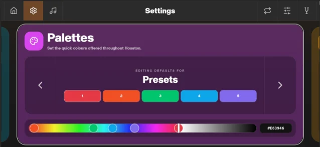 Houston carousel settings for default object colours